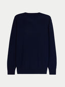 back view of a navy blue sweater on a light gray background #color_navy