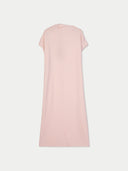 back view of a pink medium dress on a white background. #color_peach-blush