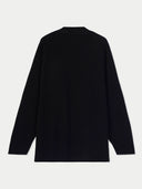 back view of a black long-sleeve cardigan on a white background #color_black