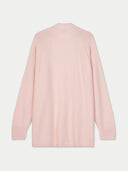 back view of a pink cardigan on a light gray background #color_peach-blush