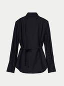 Black shirt with a tie waist on a light gray background #color_black