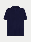 Back view of navy blue turtleneck shirt on a light gray background #color_mood-indigo