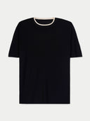 Black t-shirt with beige trim on a white background #color_black