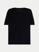back view of a man a black t-shirt on a light gray background #color_black