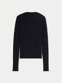 back view of a black long-sleeve cardigan on a light gray background #color_all