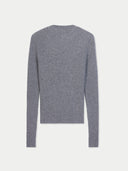 back view of a gray ribbed cardigan on a white background #color_all