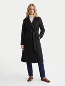 Model wearing the Cashmere Wrap Coat with Belt in Black, front view