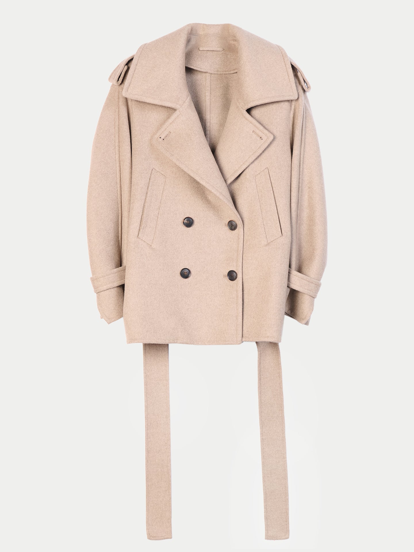 Organic Color Trench-Style Cashmere Peacoat