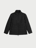 Black puffer jacket on a light gray background #color_black