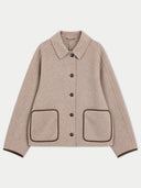 Flat lay of the Reversible Cashmere Shirt-Collar Jacket in Taupe.