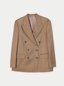Tan double-breasted blazer on a light gray background #color_sepia