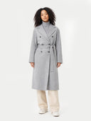 front view of a woman wearing a gray coat on a white background #color_vapor-blue