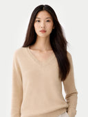 Organic Color Cashmere Essential V-Neck Sweater Beige - Gobi Cashmere #color_beige