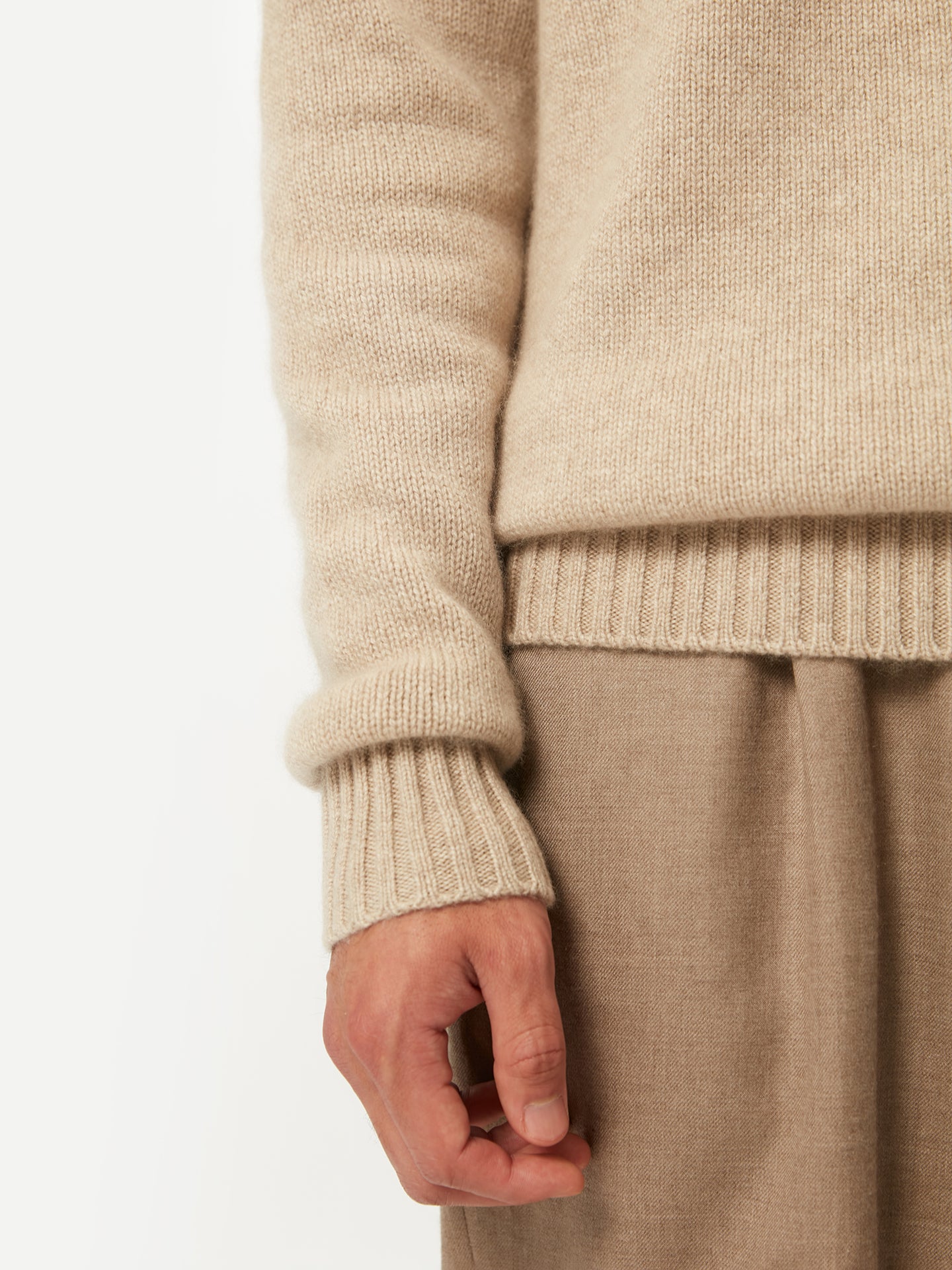 Men's Organic Cashmere Turtleneck with Ribbed Details Warm Grey - Gobi Cashmere
