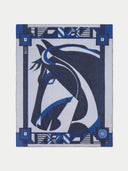 Decorative pillow with a horse design and geometric patterns on a white background #color_india-ink