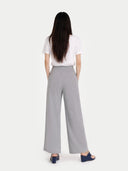 back view of a person wearing gray wide-leg pants and a white top on a white background  #color_high-rise