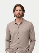 Man wearing a beige button-up sweater with a collar against a white background #color_timber-wolf