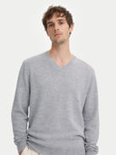 close up of a Man wearing a gray sweater on a white background #color_vapor-blue