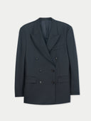 black double-breasted blazer on a light gray background #color_black