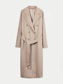 Beige cashmere coat with a belt on a white background #color_taupe