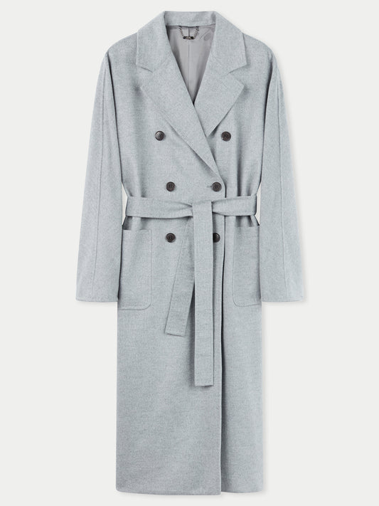 Women's Cashmere Double-Breasted Long Coat Vapor Blue - Gobi Cashmere