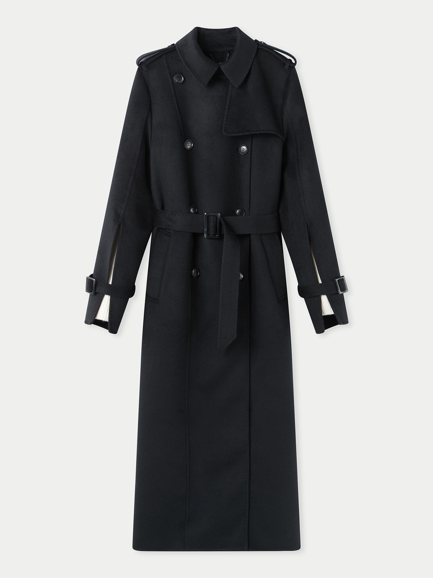 Women's Cashmere Coat with Details Black - Gobi Cashmere