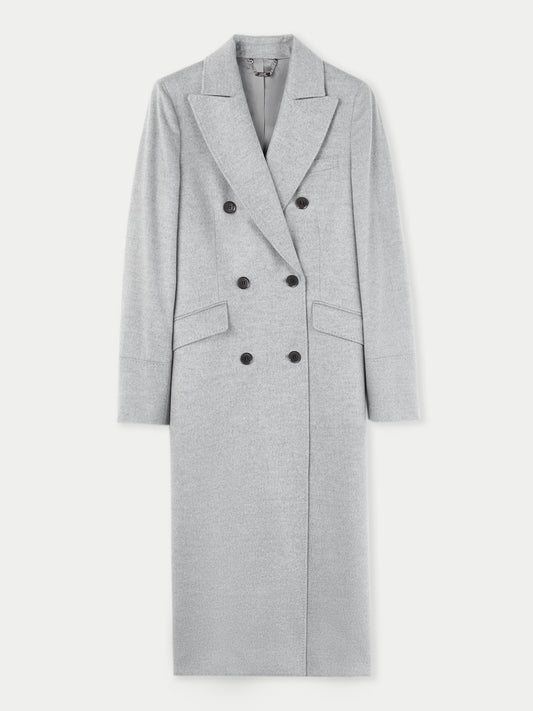 Women's Cashmere Peak Lapel Long Coat Vapor Blue - Gobi Cashmere 