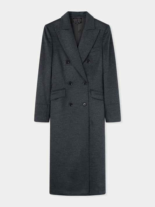 Women's Cashmere Peak Lapel Long Coat Charcoal - Gobi Cashmere 