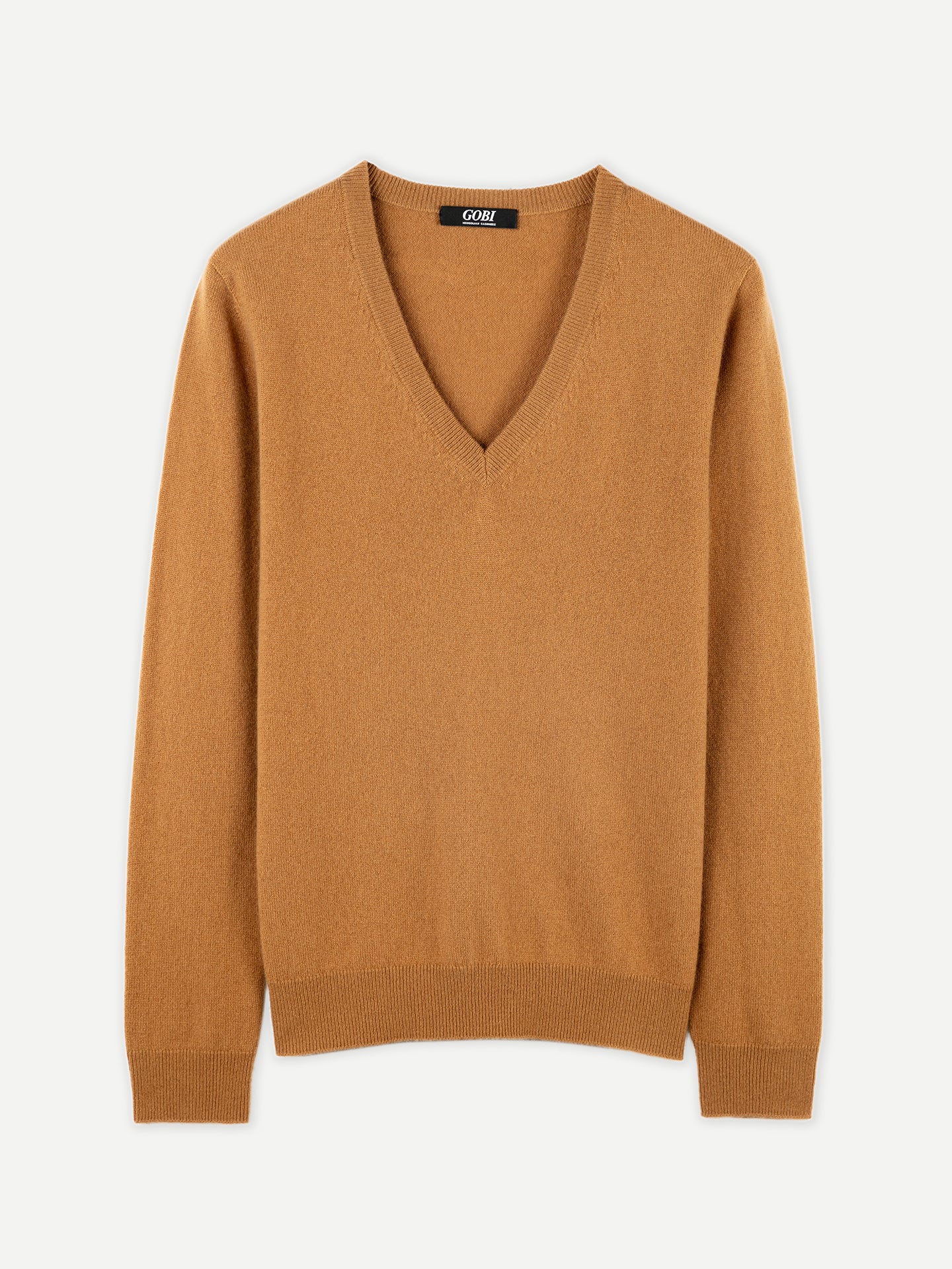 Women's Cashmere Basic V-Neck Sweater Almond - Gobi Cashmere