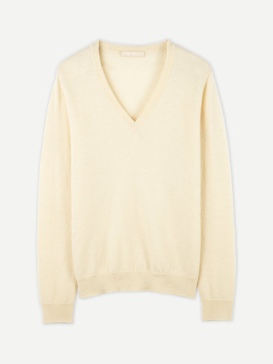 Women's Cashmere Basic V-Neck Sweater Off White - Gobi Cashmere