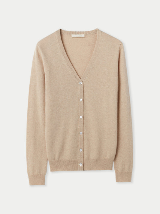 Women's Cashmere V-neck Button Taupe - Gobi Cashmere