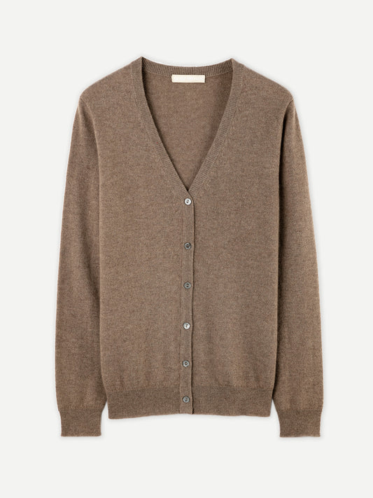 Women's Cashmere V-neck Button Taupe - Gobi Cashmere