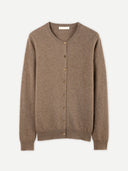 Organic Color Essential Cashmere Crewneck Cardigan Taupe - Gobi Cashmere #color_taupe