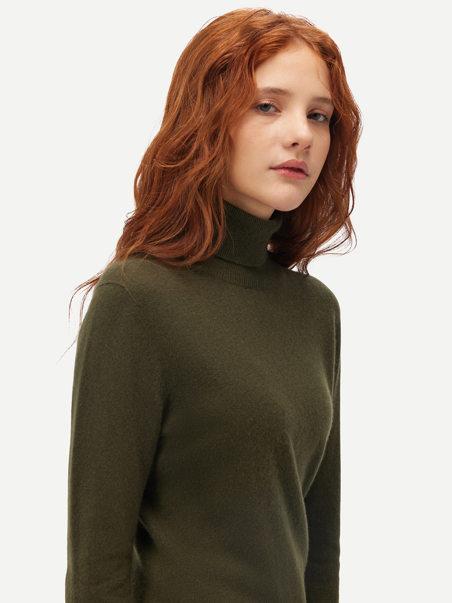 Women's Cashmere Classic Turtleneck Capulet Olive - Gobi Cashmere