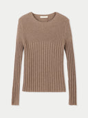 Women's Organic Rib-Knit Cashmere Crew Neck Sweater Taupe - Gobi Cashmere #color_taupe