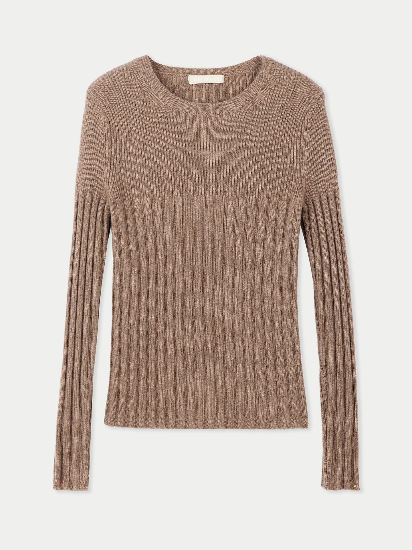 Women's Organic Rib-Knit Cashmere Crew Neck Sweater Taupe - Gobi Cashmere