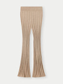 A pair of beige textured knit cashmere pants displayed on a white background. #color_warm-grey