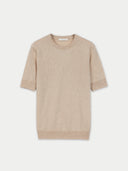 beige cashmere short sleeve top #color_beige
