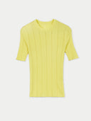 flat lay of a yellow ribbed top. #color_blazzing-yellow