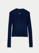 Hidden Button-Front Cashmere Silk Cardigan Mood Indigo - Gobi Cashmere #color_mood-indigo