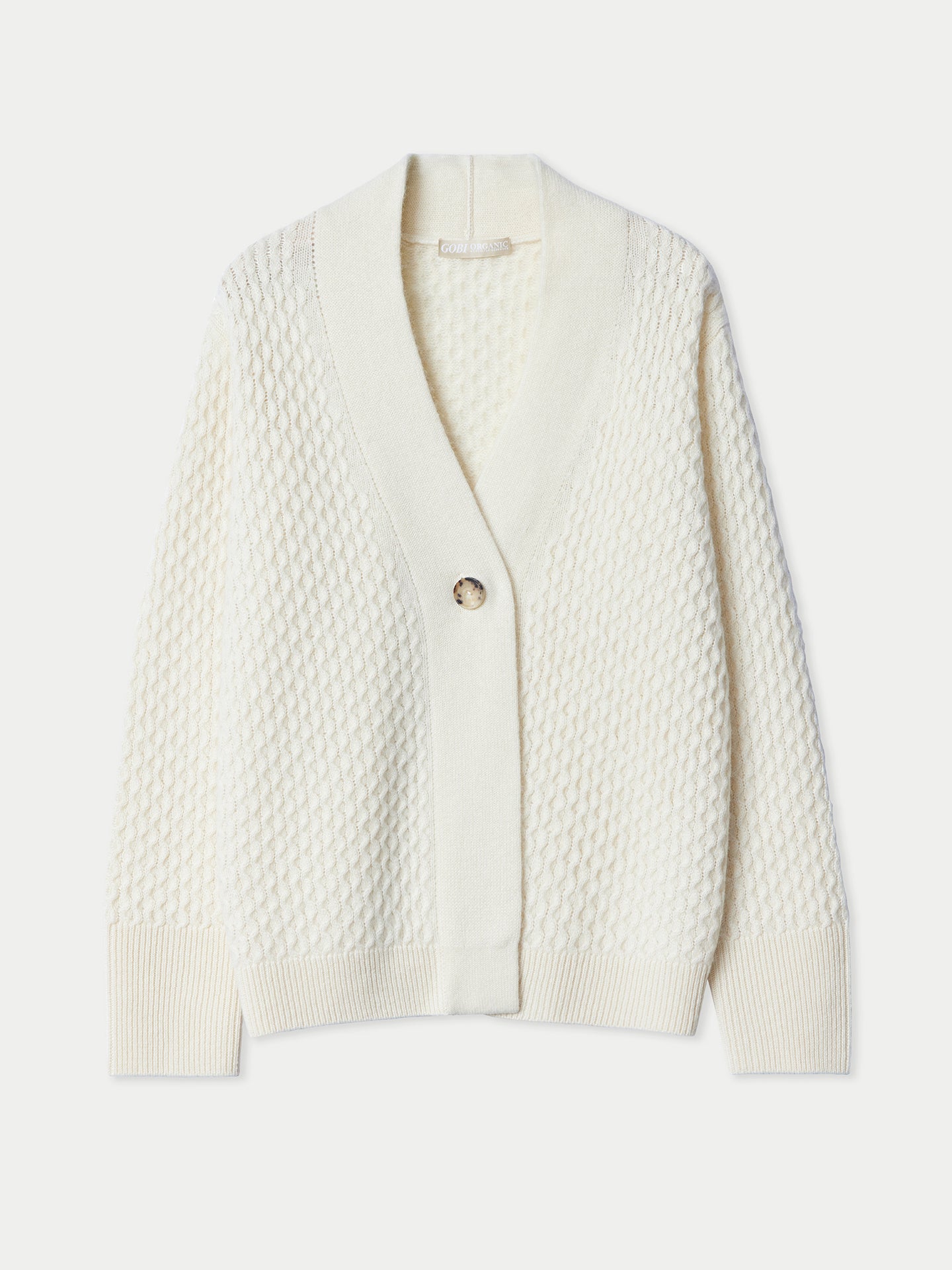 Organic Color Textured One Button-Front Cashmere Cardigan