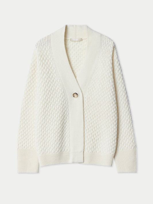 Organic Color Textured One Button-Front Cashmere Cardigan