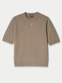 Brown short sleeve top with a brand logo on a white background #color_taupe
