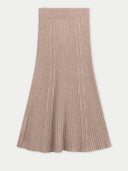 Beige ribbed knit skirt on a light gray background #color_warm-grey