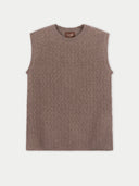 Brown sleeveless sweater vest on a light gray background  #color_taupe