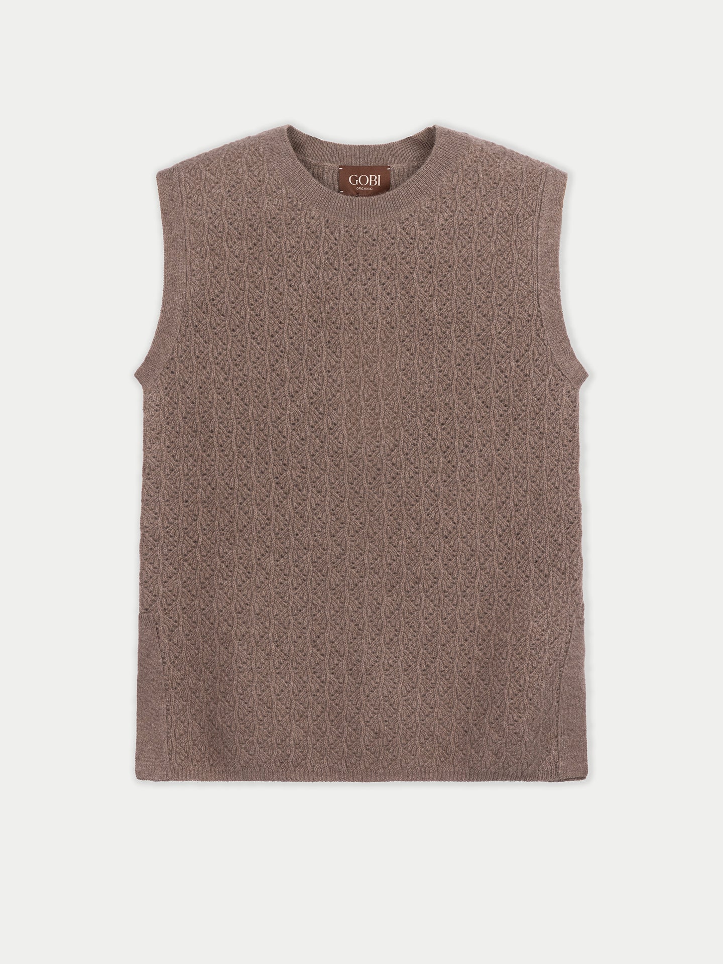 Organic Color  Ajour Knit Crewneck Cashmere Vest