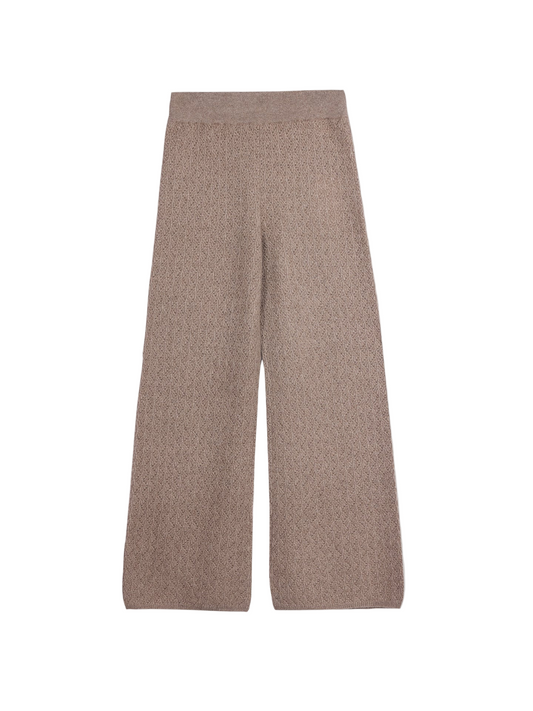 Organic Color Cashmere Wide-Leg Ajour Knit Pants Taupe - Gobi Cashmere