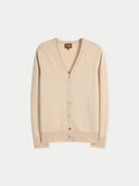 Beige V-neck cashmere with button cardigan on white background #color_beige