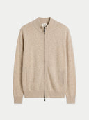 Beige zip-up sweater with side pockets  on a light gray background #color_beige