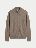 Brown zip-up sweater with side pockets on a light gray background #color_taupe